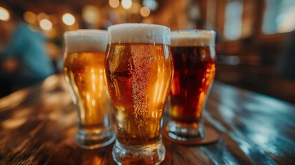 Mugs With Fresh Beer. Illustration On The Theme Of Alcohol, Joy, Recreation And Tourism.  Generative AI	
