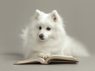 Japanese Spitz with a book
