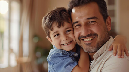 Obraz premium A happy father and son, highlights family bonds, with copy space