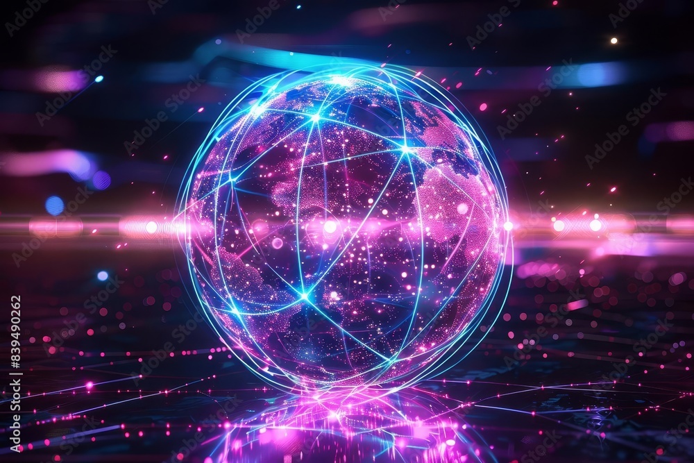 Poster abstract glowing globe with network connections, representing global connectivity and digital techno