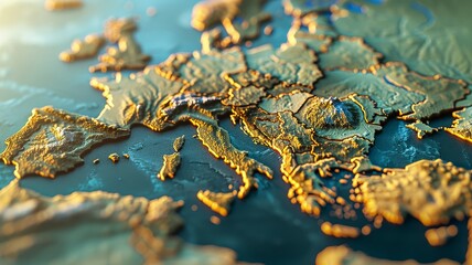 3D topographic map highlighting Europe