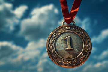 Medal number on red ribbon