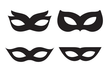 Superhero or thief mask with eye slits vector black icon set. Masquerade costume mask silhouette hidden villain or burgar face. Simple design carnival incognito party masque clip art illustration. 
