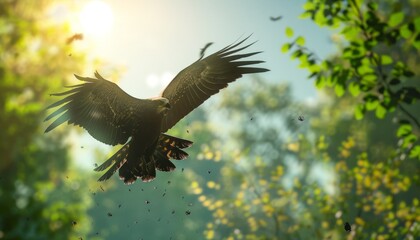 Obraz premium Stalking Shadows: The Hunting Black Kite in Sunlit Skies - ar 7:4