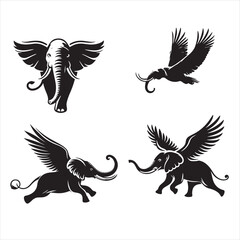 Obraz premium Elephant flying silhouette isolated on white background 