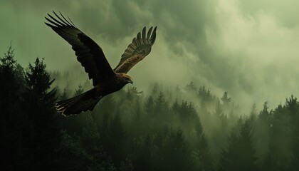 Silent Majesty: Witnessing a Black Kite in Flight Near the Forest - ar 7:4