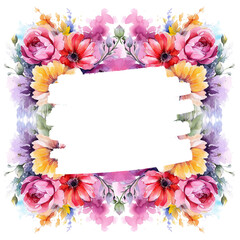 Floral Watercolor Frame Art, Colorful Watercolor Frame Illustration, Botanical Watercolor Frame, Elegant Watercolor Borders for Invitations, Creative Watercolor Frames for Graphic Design