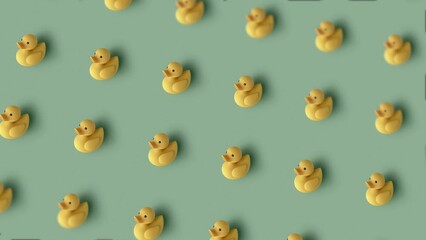 Get inspired by a minimalist 3D render of a cartoon yellow duck from a top corner view, isolated in a solid color background. Explore the world of animation and pattern with this unique artwork. - Powered by Adobe