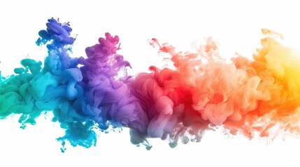Rainbow ink smoke spreading and diffusing in water, isolated on white