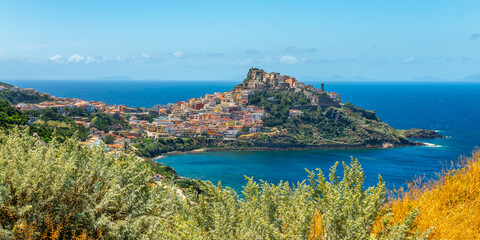 Panoramic view of the old colorful medieval village of Castelsardo near Sassari, Sardinia, Italy