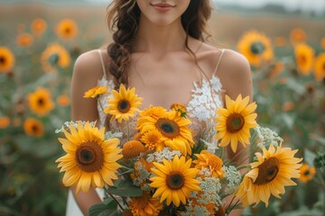 Vibrant sunflowers in a field, representing summer and happiness.
