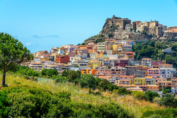 View of the old colorful medieval village of Castelsardo near Sassari, Sardinia, Italy