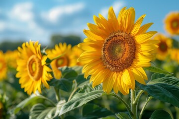 Vibrant sunflowers in a field, representing summer and happiness.