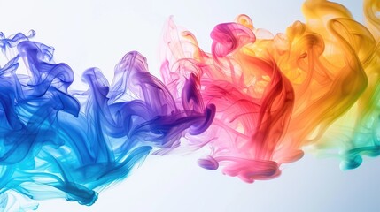 Vibrant, flowing rainbow ink smoke captured mid-motion, isolated on a clear background