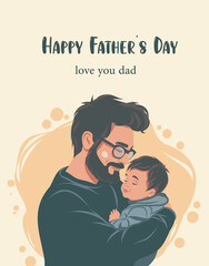 Vector Father's Day card cute illustration of dad with son, with daughter. The father holds the child in his arms. Father's Day templates Dad I love you for poster, cover, banner, social media