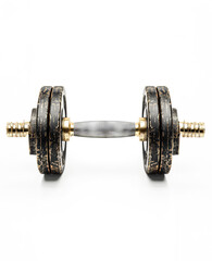 Naklejka premium A dumbbell with a silver handle is shown on a white background