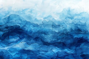 Ocean waves painting in blue with white sky