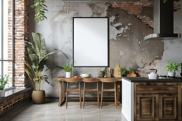 Poster mockup in scandinavian kitchen interior created with generative ai