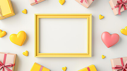 A yellow frame with a white background and a heart in the middle