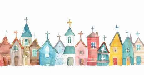 Fototapeta premium Watercolor Miniature of Diverse Religious Buildings