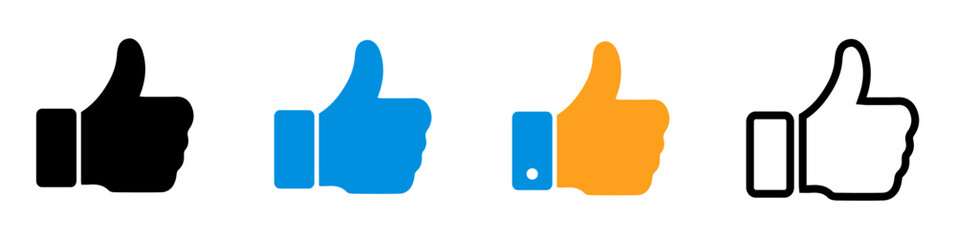 Set of thumbs up icons, like symbols, vector illustration isolated on transparent or white background