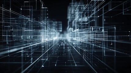 Intricate 3D wireframes with dark backgrounds, illuminated by internal glows, highlighting the complexity and beauty of digital structures and modern design