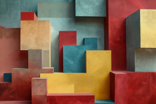 Abstract composition of color blocks with a minimalist approach and harmonious colors.