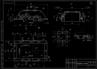 Assembly drawing of reducer cover.
Vector drawing of steel mechanical detail with
 bolted connection and dimension lines.
Engineering cad scheme. Technical template. 
Cross section.