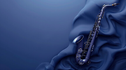Obraz premium Saxophone on blue silk fabric background