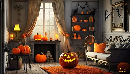 Obraz premium halloween background with pumpkin and pumpkins