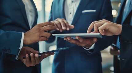 Business people advisor, business people talking, planning analyze investment and marketing on tablet in office.
