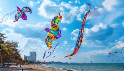 Colorful Spectacle: Pattaya Kite Festival Lights Up the Beach in Chonburi, Thailand