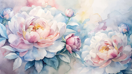 Beautiful watercolor background of peonies