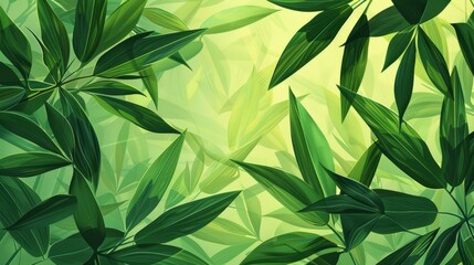 Green leafy foliage in a lush forest setting with sunlight filtering through, creating a vibrant, natural and serene atmosphere.