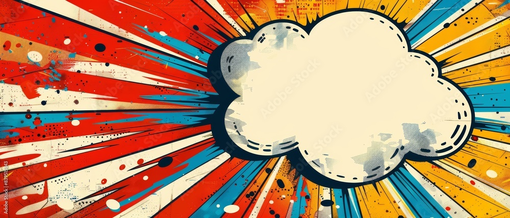 Aufkleber pop art burst background with empty speech bubble, dynamic lines, retro theme