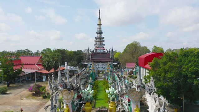 The Clay Pots Temple. The Isan pagoda is a buddhist temple near Roi Et, an urban city town, Thailand. Thai architecture landscape background. Tourist attraction landmark.