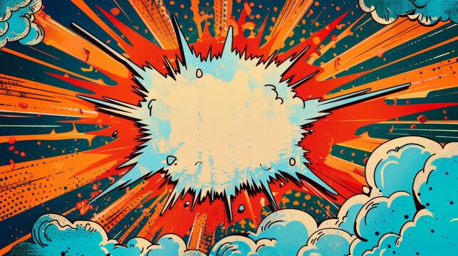 Pop art explosion with empty speech bubble, energetic and vibrant design