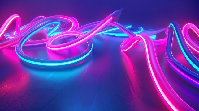 Neon light sculptures with abstract forms, glowing in vibrant, electrifying colors, offering a dynamic and visually stimulating experience
