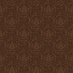 ラテアートのイメージのダマスク柄_シームレスパターン_コーヒー