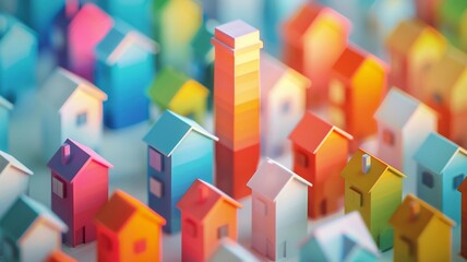 Colorful miniature cityscape with houses and tall skyscrapers