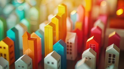 Close-up of colorful miniature city with houses and skyscrapers