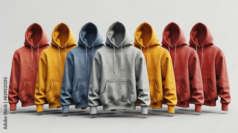 Wall mural Group of colorful hoodies on a gray background - Wall murals