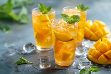 Fototapeta premium Mango ice tea in glass food photo
