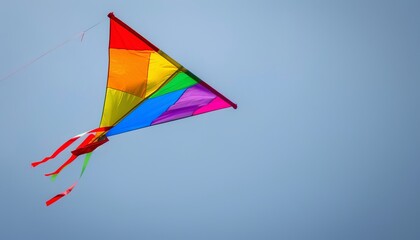 Fly High: A Colorful Rainbow Kite Soars in the Clear Blue Sky, Bringing Joy to Weekend Leisure Activ