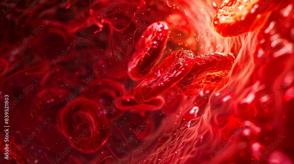 Poster a zoomedin image of red cells in motion their unique shape giving them the ability to bend and twist