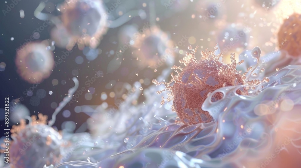 Poster white cells in action breaking down and digesting foreign particles that have entered the body