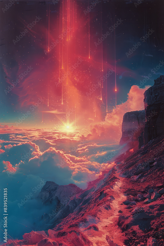 Leinwandbilder a depiction of wi-fi signals traveling through different layers of a planetâ€™s atmosphere, creating