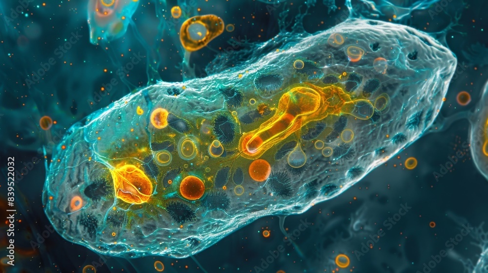 Poster an electron microscope image of a mitochondrion revealing its distinct shape and size in comparison 