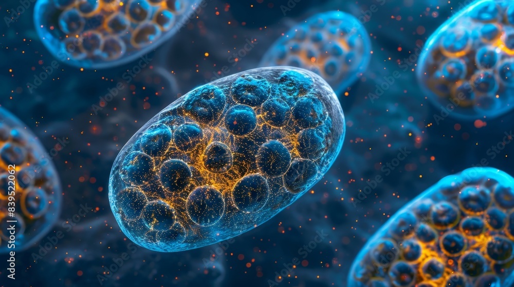 Poster a phasecontrast image of a cell showcasing the intricate network of mitochondria that give cells the