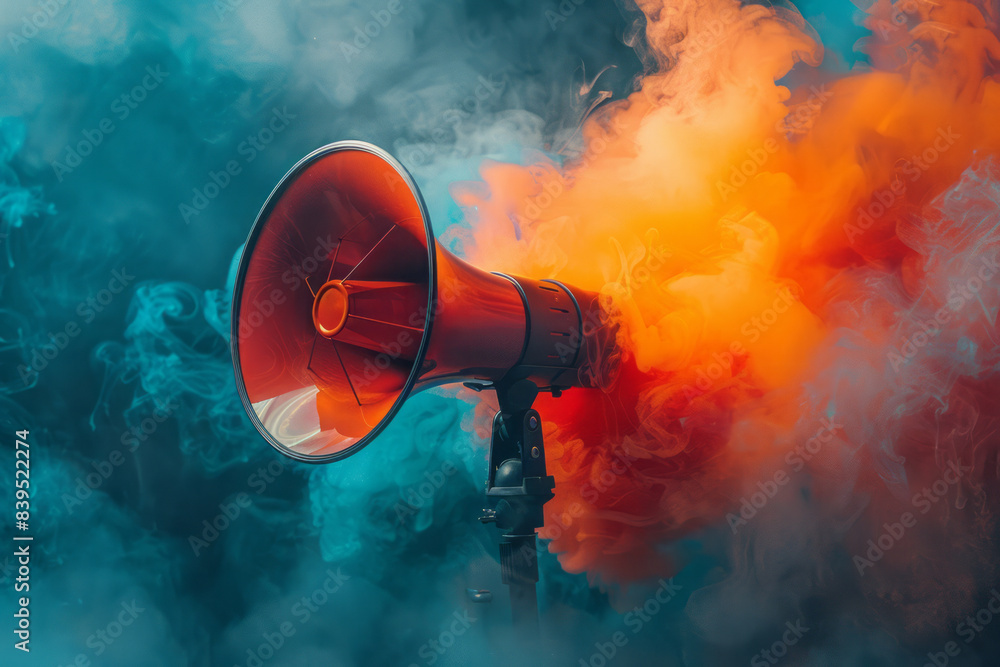 Aufkleber An abstract representation of a megaphone with swirling clouds of light and color emanating from it, symbolizing a powerful and far-reaching shout,